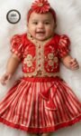 “Red & Gold Baby Ethnic Lehenga Set with Embroidered Jacket” (Stiching & Aariwork Only)