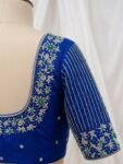 Luxury Contrast Blouse in Pepsi Blue with Green Thread Detailing Work