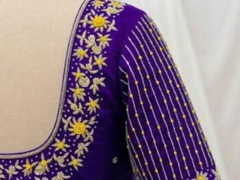 Luxury Dark Violet Aari Blouse with Bright Yellow Embroidery