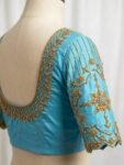 Sky Blue Blouse with Exquisite Golden Aari Work