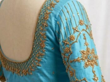 Sky Blue Blouse with Exquisite Golden Aari Work