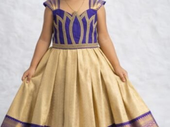 Lotus Aari Work Kids Silk Frock – Elegant Traditional Wear ( Without Fabric | Only Stiching & Aariwork)