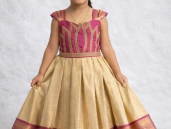 Festive Special Lotus Embroidery Silk Frock for Kids ( Without Fabric | Stiching & Aariwork Only)