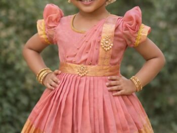 Blush Pink 2-in-1 Convertible Party Wear Frock ( Customized Aari Work & Stiching Only)