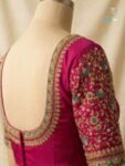 Royal Pink Aari Embroidery Blouse with Antique Gold & Teal Detailing